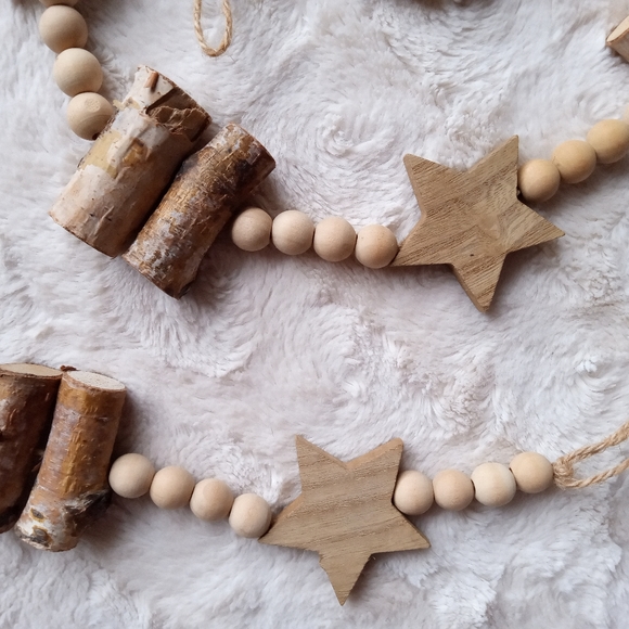 Garland Natural Wood Beads Star Decor - Picture 6 of 8